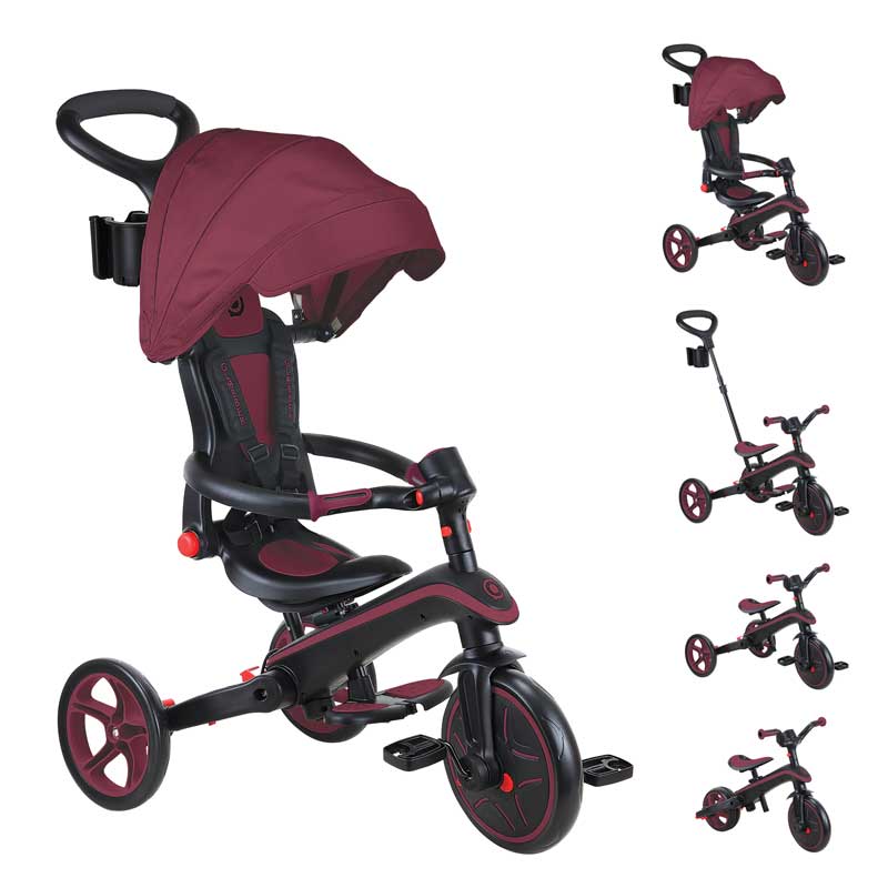 Детска триколка 4 в 1 GLOBBER EXPLORER TRIKE FOLDABLE, сгъваема, цвят бургунди