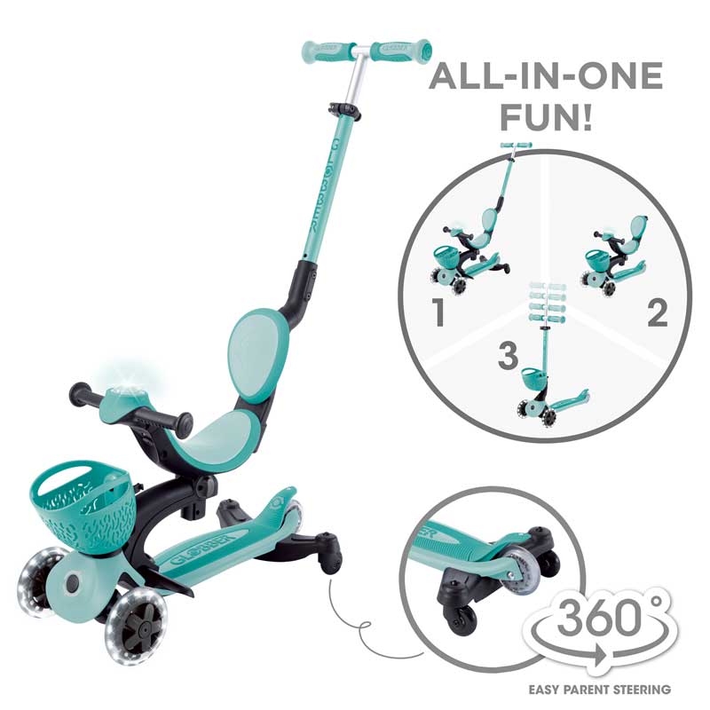 Тротинетка 5 в 1 GLOBBER BABY LEARN 360° FLASH LIGHTS - мента