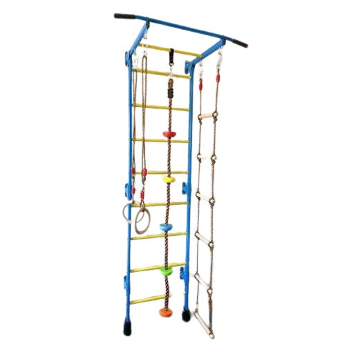 Шведска стена за детска гимнастика, метална, с аксесоари, двуцветна