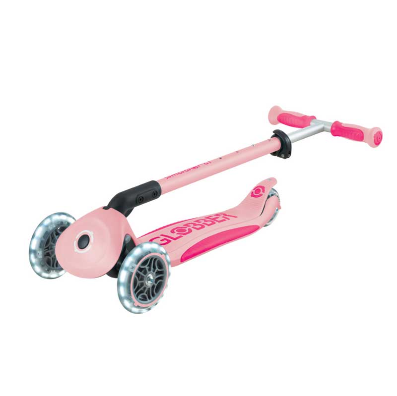 Детска сгъваема тротинетка с родителски контрол Globber Go Up Deluxe Flash Lights, розова