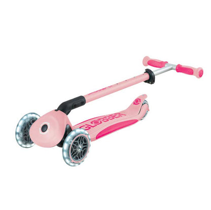 Детска сгъваема тротинетка с родителски контрол Globber Go Up Deluxe Flash Lights, розова