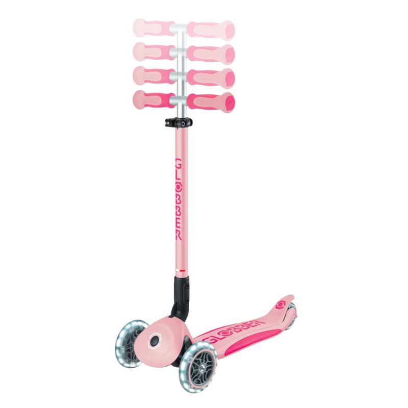 Детска сгъваема тротинетка с родителски контрол Globber Go Up Deluxe Flash Lights, розова