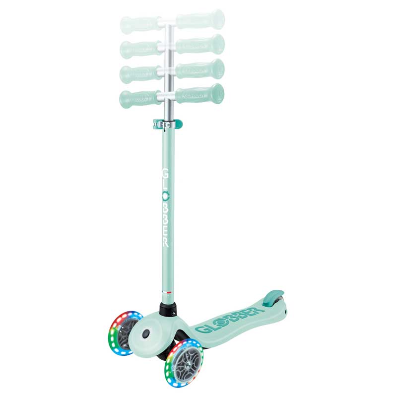 Детска тротинетка с 3 светещи колела GLOBBER PRIMO PLUS LIGHTS, мента