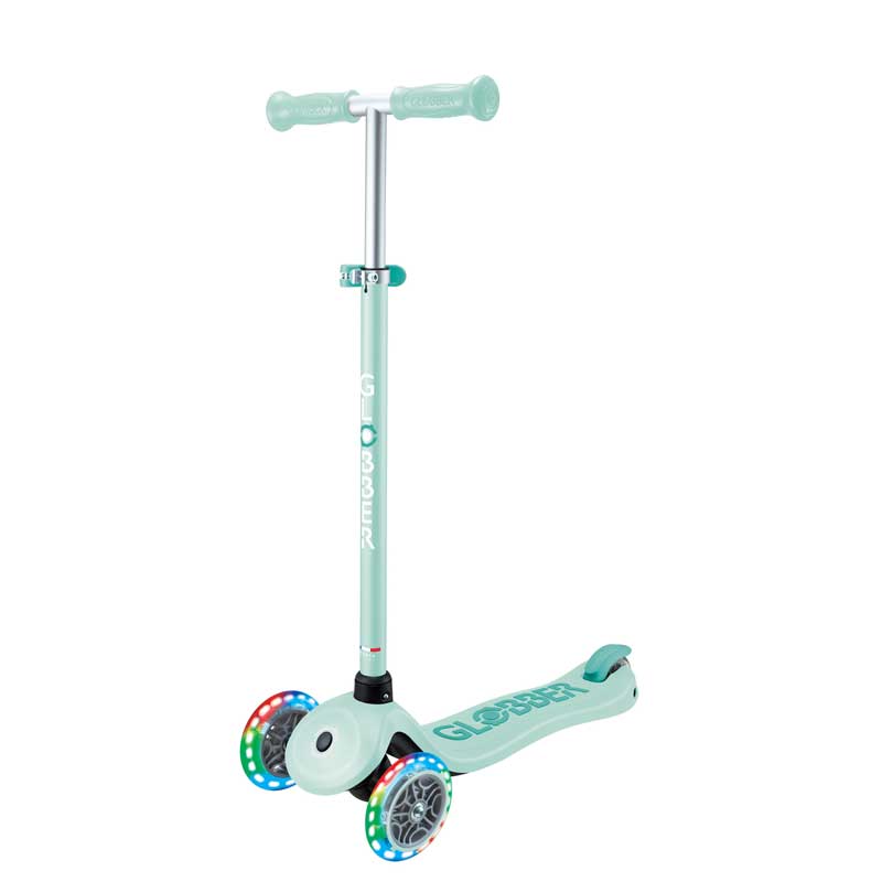 Детска тротинетка с 3 светещи колела GLOBBER PRIMO PLUS LIGHTS, мента