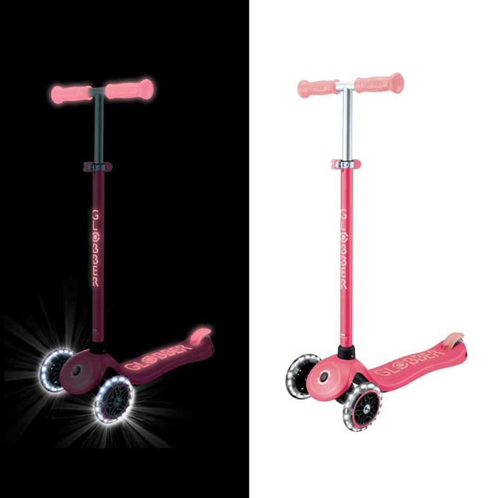 Детска тротинетка със светещи колела PRIMO PLUS GLOW LIGHTS, корал