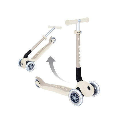 Сгъваема еко тротинетка с 3 колела GLOBBER JUNIOR FOLDABLE LIGHTS ECO - цвят кокос