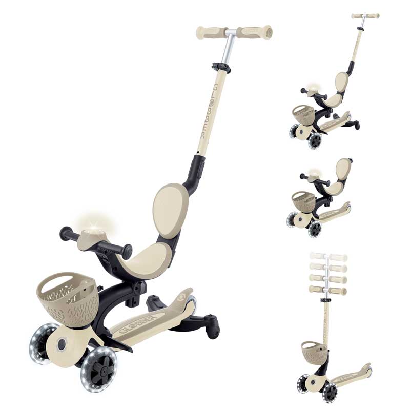 Тротинетка 5 в 1 GLOBBER BABY LEARN 360° FLASH LIGHTS - бежова