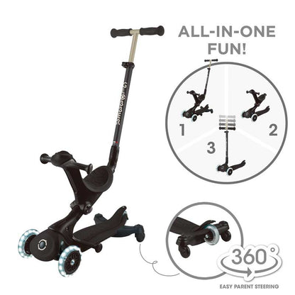 Тротинетка 5 в 1 GLOBBER GO UP DELUXE LIGHTS 360° - черна
